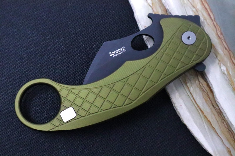 Lionsteel L.E. One - Karambit Blade / CPM-Magnacut Steel / Chemical Black Finish / OD Green Anodized Aluminum Handle LE1-A-GB