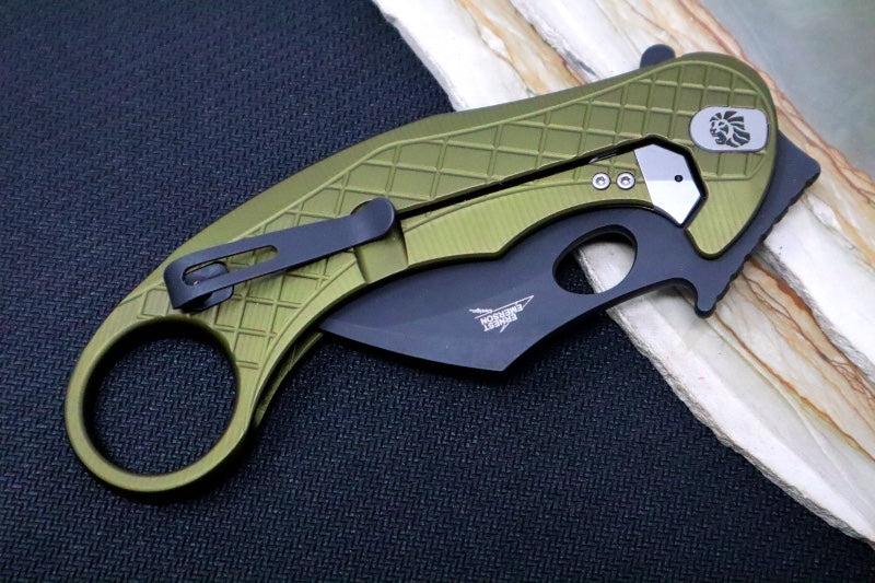 Lionsteel L.E. One - Karambit Blade / CPM-Magnacut Steel / Chemical Black Finish / OD Green Anodized Aluminum Handle LE1-A-GB - Northwest Knives