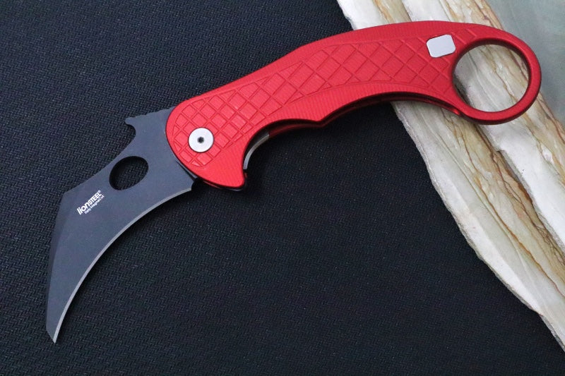 Lionsteel L.E. One - Karambit Blade / CPM-Magnacut Steel / Chemical Black Finish / Red Anodized Aluminum Handle LE1-A-RB