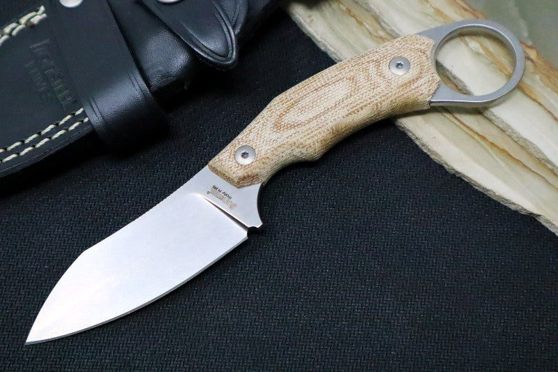 Lionsteel H1 Fixed Blade - Natural Canvas Micarta Handle / M390 Steel / Black Leather Sheath M1CVN