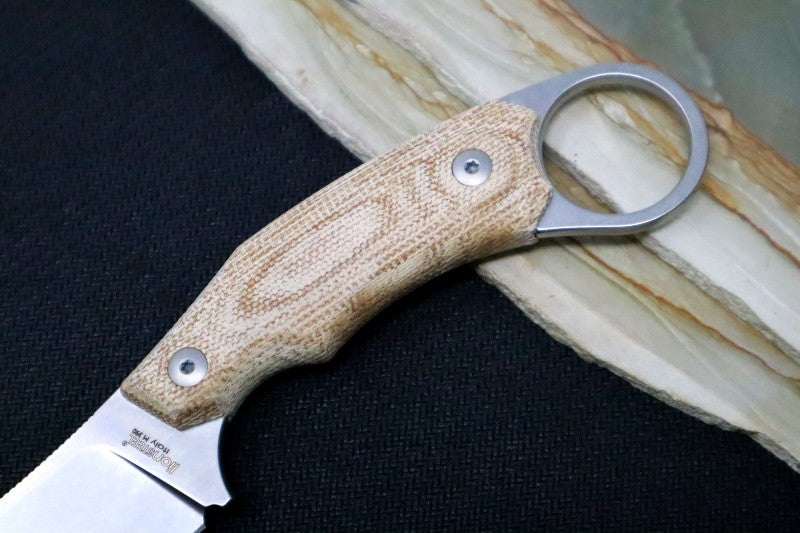 Lionsteel H1 Fixed Blade - Natural Canvas Micarta Handle / M390 Steel / Black Leather Sheath M1CVN