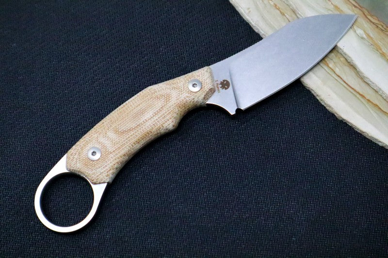 Lionsteel H1 Fixed Blade - Natural Canvas Micarta Handle / M390 Steel / Black Leather Sheath M1CVN