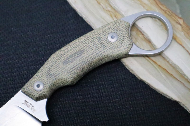 Lionsteel H1 Fixed Blade - Green Canvas Micarta Handle / M390 Steel / Black Leather Sheath M1CVG