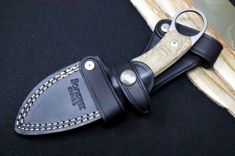 Lionsteel H1 Fixed Blade - Green Canvas Micarta Handle / M390 Steel / Black Leather Sheath M1CVG