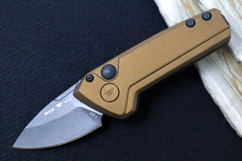 Buck 839 Mini Deploy Auto - Drop Point Blade / 154CM Steel / Burnt Bronzed Cerakoted Handle 13445
