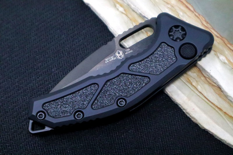 Heretic Knives Medusa Auto - Tanto DLC Blade / Black Anodized Aluminum Handle / Black Grip-Tape Inlays H011-6A-T