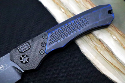 Heretic Knives Wraith Auto - Battleworn Finished Blade / Tanto Style / Breakthrough Blue Aluminum Handle & Carbon Fiber Bolster H100-8A-BRKBLU