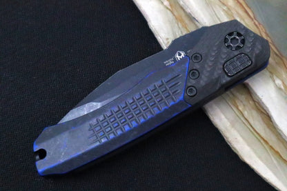 Heretic Knives Wraith Auto - Battleworn Finished Blade / Tanto Style / Breakthrough Blue Aluminum Handle & Carbon Fiber Bolster H100-8A-BRKBLU