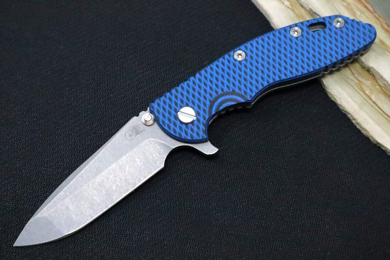 Rick Hinderer Knives XM-18 - 3.5" Spanto Blade / Working Finish / Blue/Black G-10 Handle