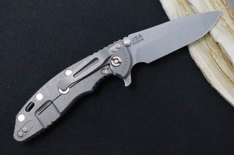 Rick Hinderer Knives XM-18 - 3.5" Spanto Blade / Working Finish / Blue/Black G-10 Handle