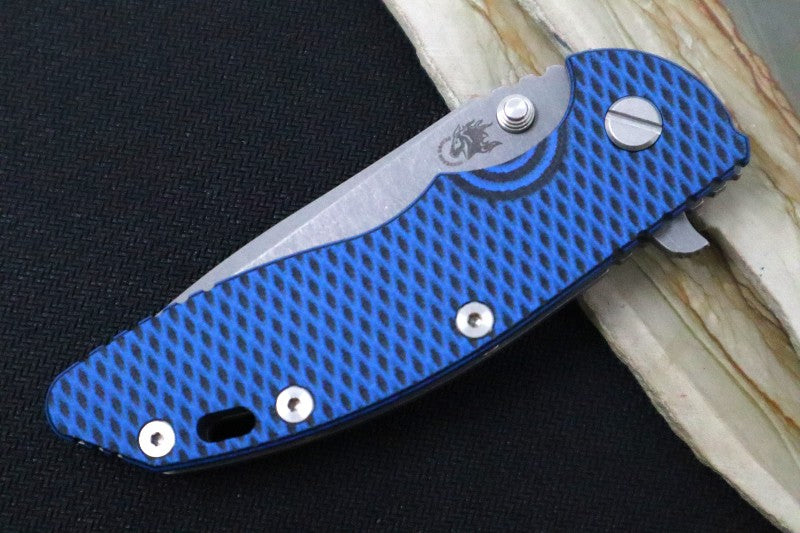 Rick Hinderer Knives XM-18 - 3.5" Spanto Blade / Working Finish / Blue/Black G-10 Handle