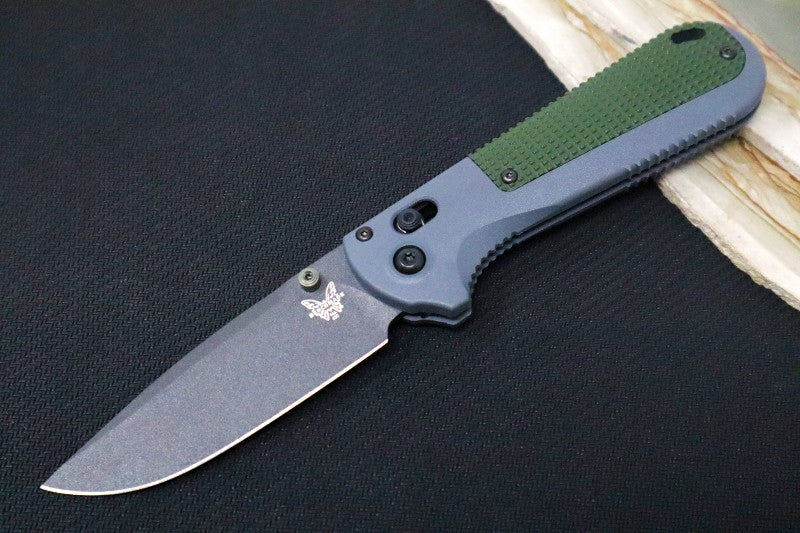 Benchmade 430BK Redoubt - Drop Point / Cobalt Black Finish / Grey & Green Grivory Handles