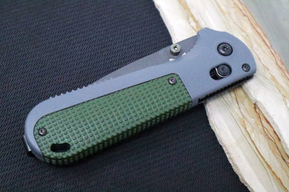 Benchmade 430SBK Redoubt - Drop Point with Partial Serrate / Cobalt Black Finish / Grey & Green Grivory Handles