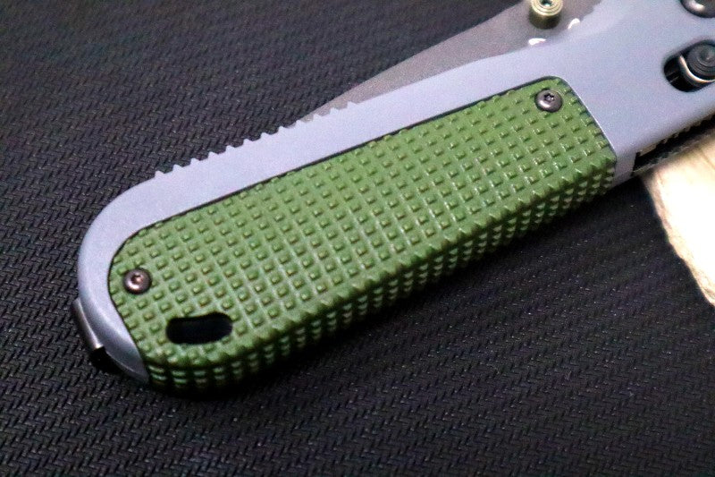 Benchmade 430SBK Redoubt - Drop Point with Partial Serrate / Cobalt Black Finish / Grey & Green Grivory Handles - Northwest Knives