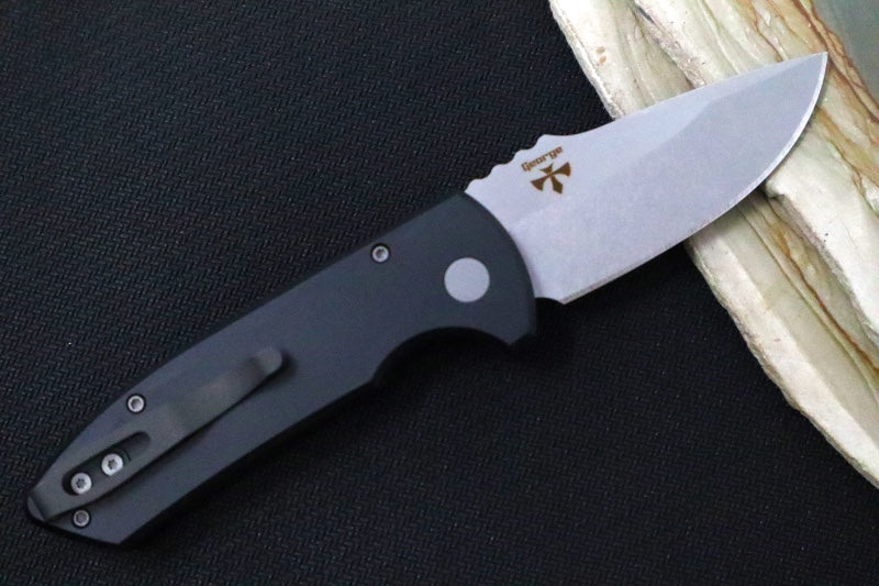 Pro Tech SBR Auto - Black Textured (Knurled) Aluminum Handle / Black Blade / Blasted Hardware LG405