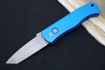 Pro Tech Emerson Auto - Blue Anodized Aluminum Handle / Blasted Finished Tanto Blade / CPM-154CM Steel E7T01-BLUE