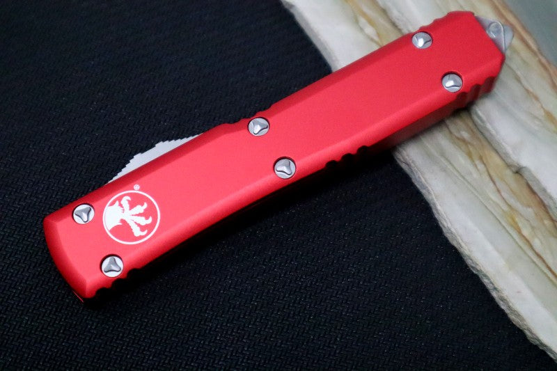 Microtech Ultratech OTF - Single Edge / Stonewash Blade / Red Anodized Aluminum Handle - 121-10RD