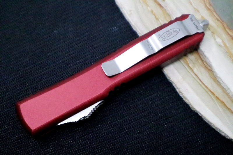 Microtech Ultratech OTF - Double Edge / Satin Blade / Merlot Anodized Aluminum Handle Scales 122-4MR