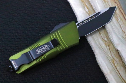 Microtech Mini Troodon Tactical OTF - Tanto Blade / Black Finish / OD Green Handle & Black Hardware 240-1OD