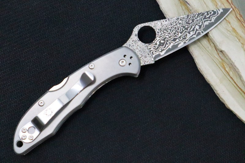 Spyderco Delica - Plain Titanium Handle/ 31 Layered VG-10 Blade - C11TIPD