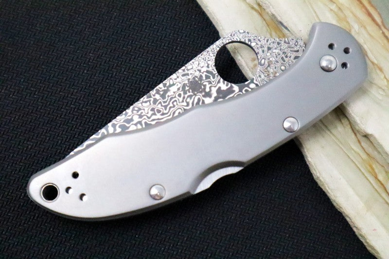 Spyderco Delica - Plain Titanium Handle/ 31 Layered VG-10 Blade - C11TIPD