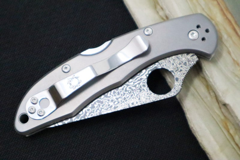 Spyderco Delica - Plain Titanium Handle/ 31 Layered VG-10 Blade - C11TIPD
