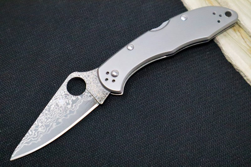 Spyderco Delica - Plain Titanium Handle/ 31 Layered VG-10 Blade - C11TIPD