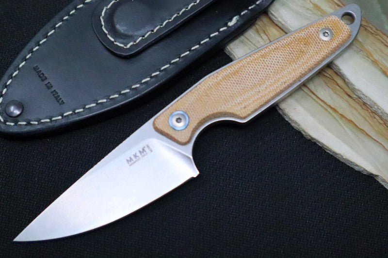 Maniago Knife Makers Makro 1 Fixed Blade - Drop Point Blade / M390 Steel / Natural Canvas Micarta Handle