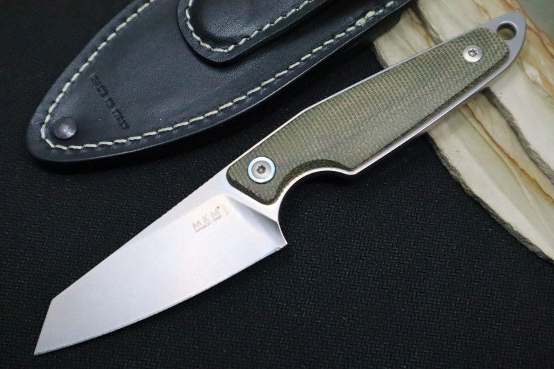 Maniago Knife Makers Makro 2 Fixed Blade - Sheepsfoot Blade / M390 Steel / Green Canvas Micarta Handle