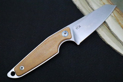 Maniago Knife Makers Makro 2 Fixed Blade - Sheepsfoot Blade / M390 Steel / Natural Canvas Micarta Handle