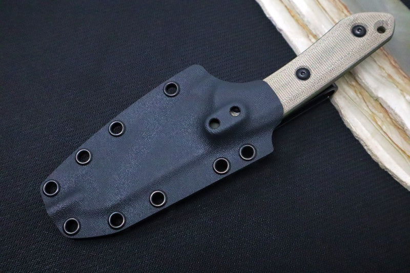 Overland Knife With Black Kydex Sheath And Green Canvas Handle | Northwest Knives