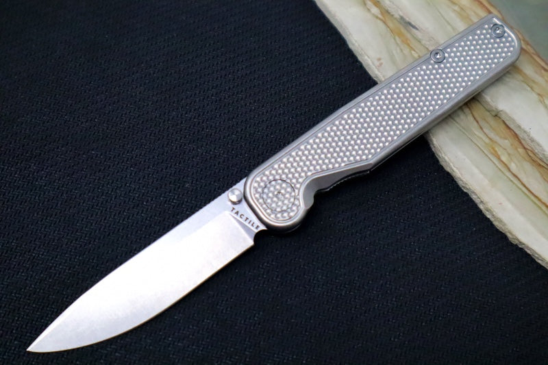 Tactile Turn Rockwall Thumbstud - Textured Titanium Handle / Magnacut Steel / Drop Point Blade