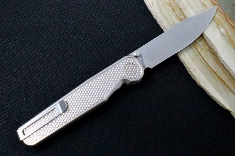 Tactile Turn Rockwall Thumbstud - Textured Titanium Handle / Magnacut Steel / Drop Point Blade