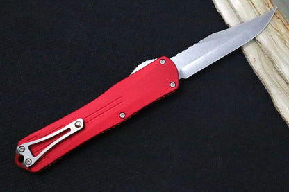 Heretic Knives Manticore X OTF - Bowie Blade / Stonewash Finish / Red Anodized Aluminum Handle H030B-2A-RED