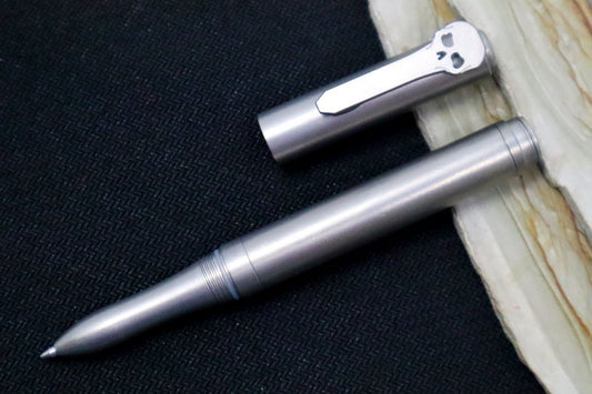 Chaves Ultramar Screw Top Pen - Stonewashed Titanium Handle / Skull Clip
