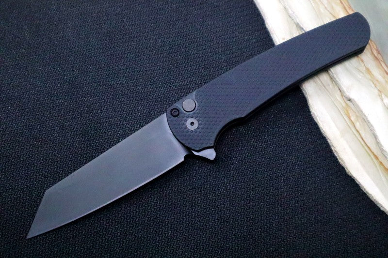 Pro Tech Malibu Flipper - 20CV Steel / Reverse Tanto in Black DLC Finsh / Textured Black Aluminum Handle 5206