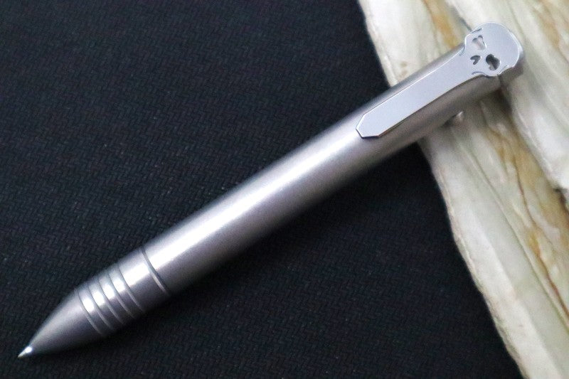 Chaves Ultramar Bolt Action Pen - Stonewashed Titanium Handle / Skull Clip