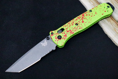 Benchmade 537SGY-1 Bailout Custom "Zombie Hunter" - Neon Green and Blood Splatter Cerakote Aluminum Handle / M4 Tanto Blade