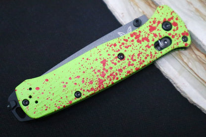 Benchmade 537SGY-1 Bailout Custom "Zombie Hunter" - Neon Green and Blood Splatter Cerakote Aluminum Handle / M4 Tanto Blade
