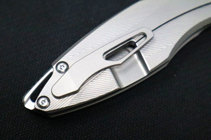 Koenig Arius Flipper Delete- Burnished Blade w/ Polished Flats - Patterned Titanium Handle (Gen 4) AR21211111