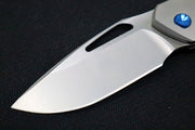 Koenig Arius Flipper Delete- Burnished Blade w/ Polished Flats - Patterned Titanium Handle - Blue Accents (Gen 4) AR21211221 - Northwest Knives