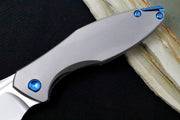 Koenig Arius Flipper Delete- Burnished Blade w/ Polished Flats - Patterned Titanium Handle - Blue Accents (Gen 4) AR21211221 - Northwest Knives