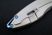 Koenig Arius Flipper Delete- Burnished Blade w/ Polished Flats - Patterned Titanium Handle - Blue Accents (Gen 4) AR21211221 - Northwest Knives