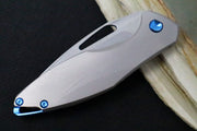Koenig Arius Flipper Delete- Burnished Blade w/ Polished Flats - Patterned Titanium Handle - Blue Accents (Gen 4) AR21211221 - Northwest Knives