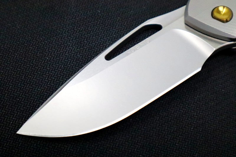 Koenig Arius Flipper Delete- Burnished Blade w/ Polished Flats - Patterned Titanium Handle - Bronze Accents (Gen 4) AR21211331