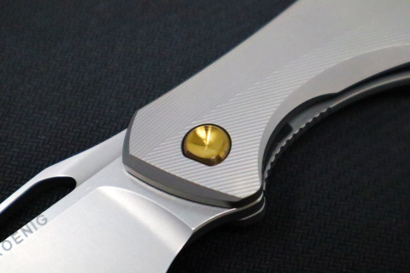 Koenig Arius Flipper Delete- Burnished Blade w/ Polished Flats - Patterned Titanium Handle - Bronze Accents (Gen 4) AR21211331