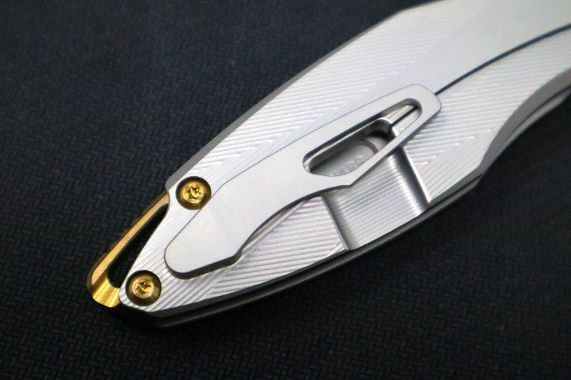 Koenig Arius Flipper Delete- Burnished Blade w/ Polished Flats - Patterned Titanium Handle - Bronze Accents (Gen 4) AR21211331 - Northwest Knives