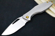 Koenig Arius Flipper Delete- Burnished Blade w/ Polished Flats - Patterned Titanium Handle - Bronze Accents (Gen 4) AR21211331 - Northwest Knives