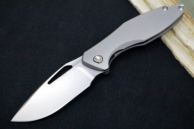 Koenig Arius Flipper Delete- Burnished Blade w/ Polished Flats - Smooth Titanium Handle (Gen 4) AR21111111