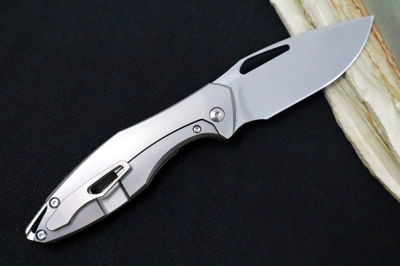 Koenig Arius Flipper Delete- Burnished Blade w/ Polished Flats - Smooth Titanium Handle (Gen 4) AR21111111